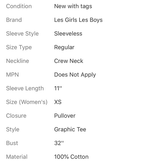 LES GIRLS LES BOYS BLACK/WHITE COTTON TEE XS - Picture 2 of 8